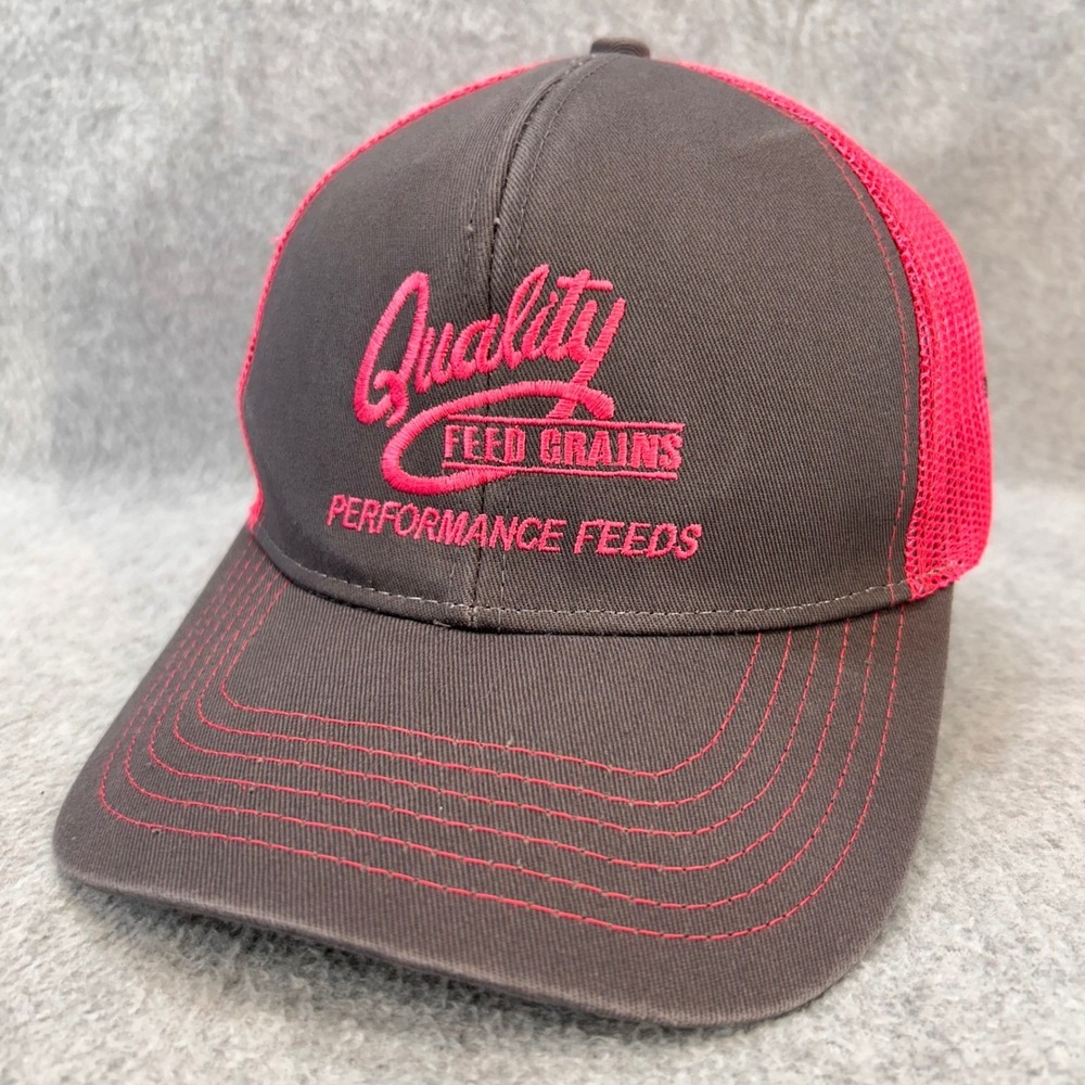 Quality Feed Grains Ladies Pink Grey OC Trucker Hat Performance Feeds AMPT OSFM